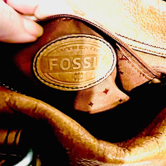 Fossil Vintage Camel/Brown Tote/Satchel Purse Bag-Soft Glove Leather-Roomy-Zip - Picture 14 of 15